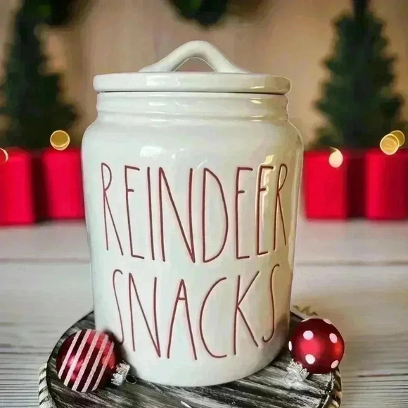 NEW Rae Dunn - REINDEER SNACKS - Fun Ceramic Canister with red letters - Picture 3 of 7